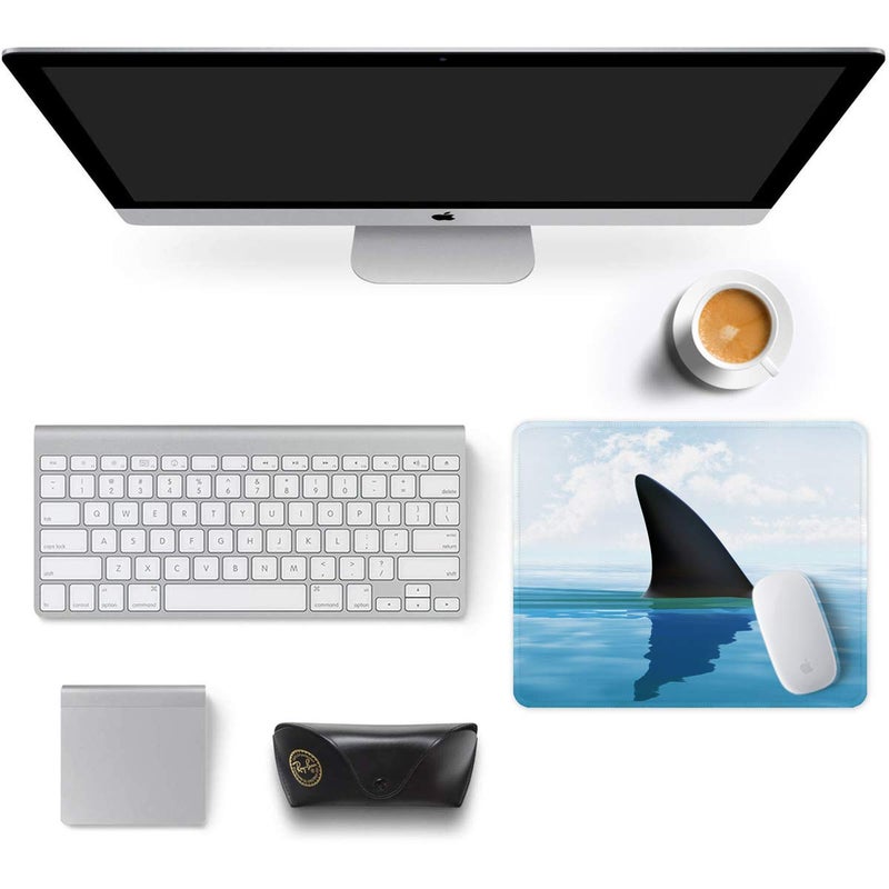 Auhoahsil Mouse Pad, 12 x 10 in Oceans Theme Computer Mouse Pad for Desk, Premium-Textured Non-Slip Rubber Stitched Edges Waterproof Square Mouse Mat for Gaming Work Wireless Mice, Shark - Image 3